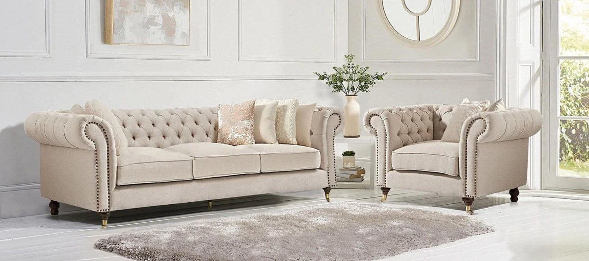 Chester buttoned Sofa Range in Linen Ivory - Sofa Lane