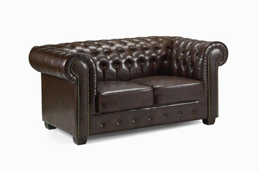 Chesterfield Leather 2 Seater - Antique Brown - Sofa Lane