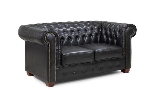 Chesterfield Leather 2 Seater - Black - Sofa Lane