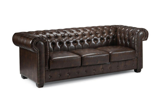 Chesterfield Leather 3 Seater - Antique Brown - Sofa Lane