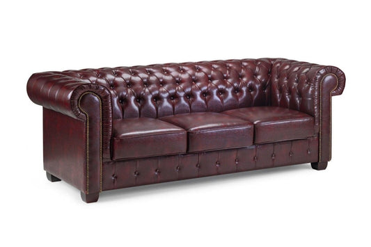 Chesterfield Leather 3 Seater - Oxblood - Sofa Lane