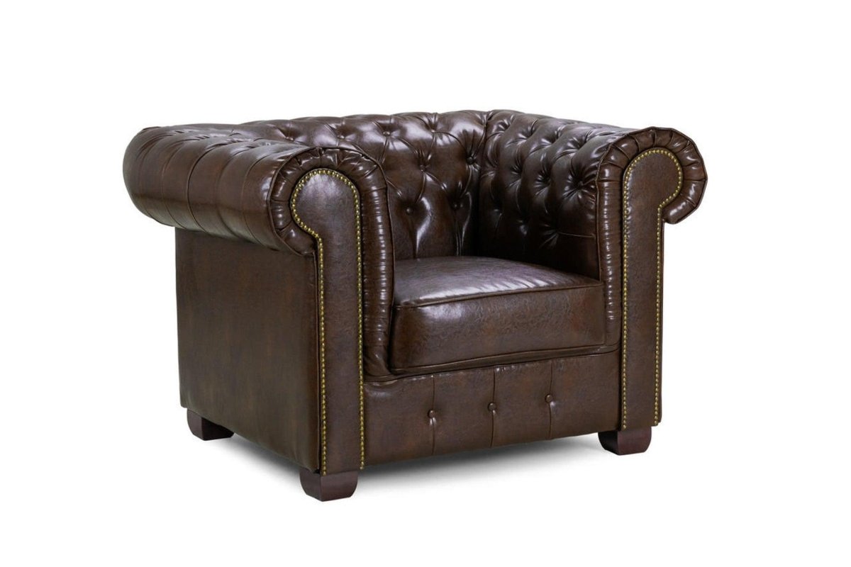 Chesterfield Leather Armchair - Antique Brown - Sofa Lane