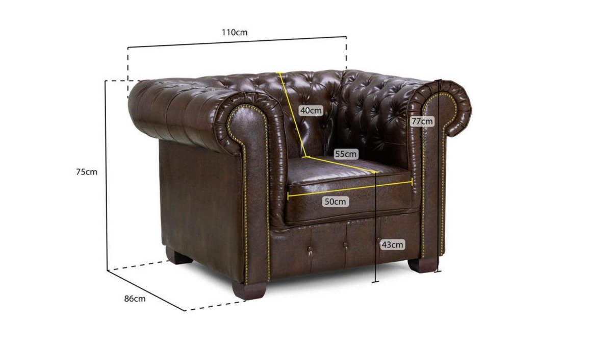 Chesterfield Leather Armchair - Antique Brown - Sofa Lane