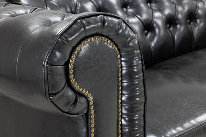 Chesterfield Leather Sofa Set - Black - Sofa Lane