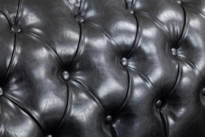 Chesterfield Leather Sofa Set - Black - Sofa Lane