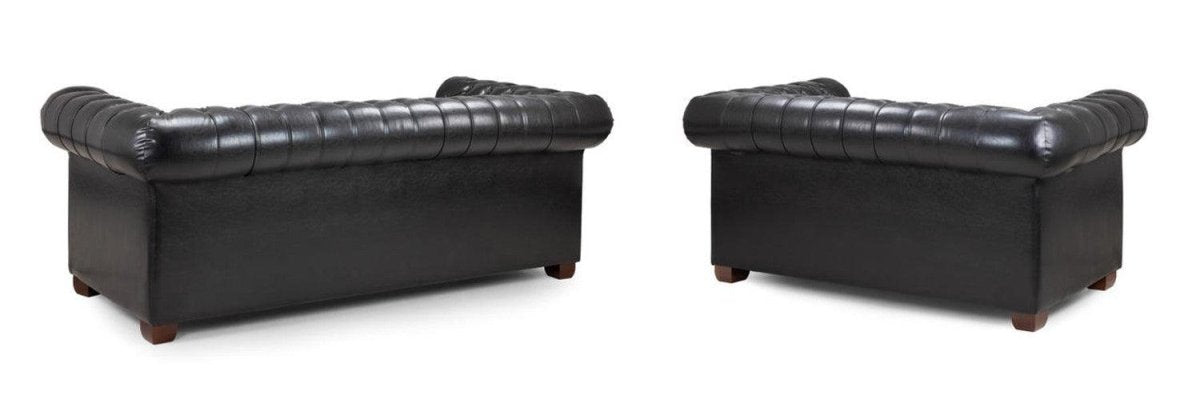 Chesterfield Leather Sofa Set - Black - Sofa Lane