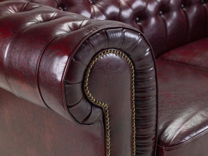 Chesterfield Leather Sofa Set - Oxblood - Sofa Lane