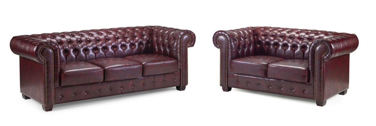 Chesterfield Leather Sofa Set - Oxblood - Sofa Lane