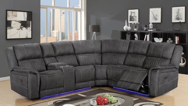 Electric Recliner Large Corner Sofa - Grey Fabric - Sofa Lane