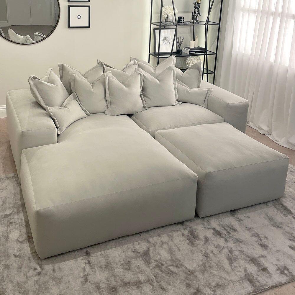 Lenox Silver Velvet Pillow Back Sofa Range - Sofa Lane